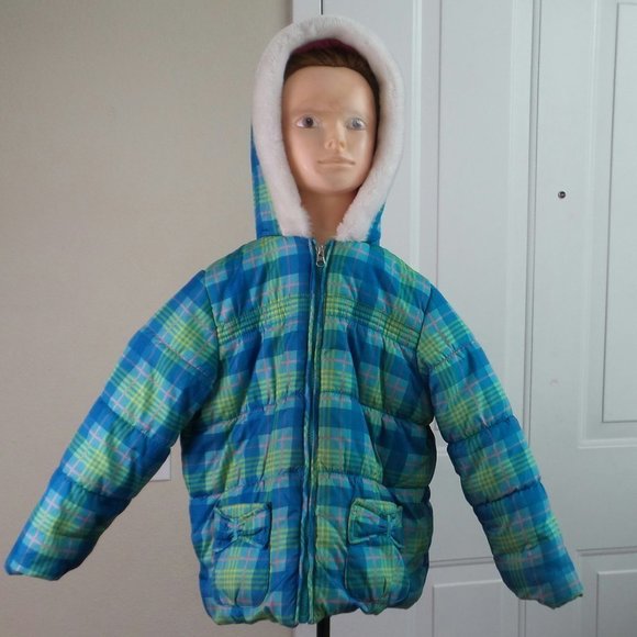 BCX - Girl’s Plaid Puffed Hooded Jacket - Multicolor, Size 5/6 -1.0 - Picture 1 of 4